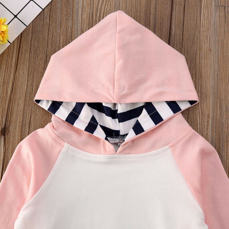 Appena nato Del bambino Della Ragazza 3pz Vestiti impostato con Cappuccio A Maniche Lunghe Magliette e camicette Felpa A Righe Pantaloni Della fascia abiti Abbigliamento