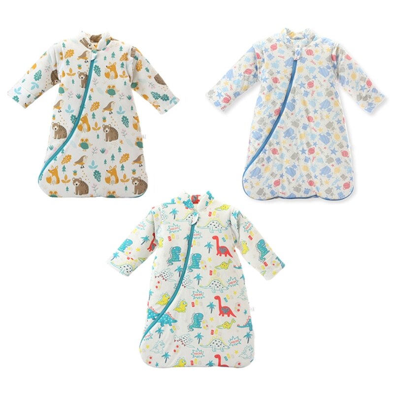 Quente macio bebê saco de dormir com destacável mangas compridas outono inverno algodão sleepwear infantil criança crianças sleepsack