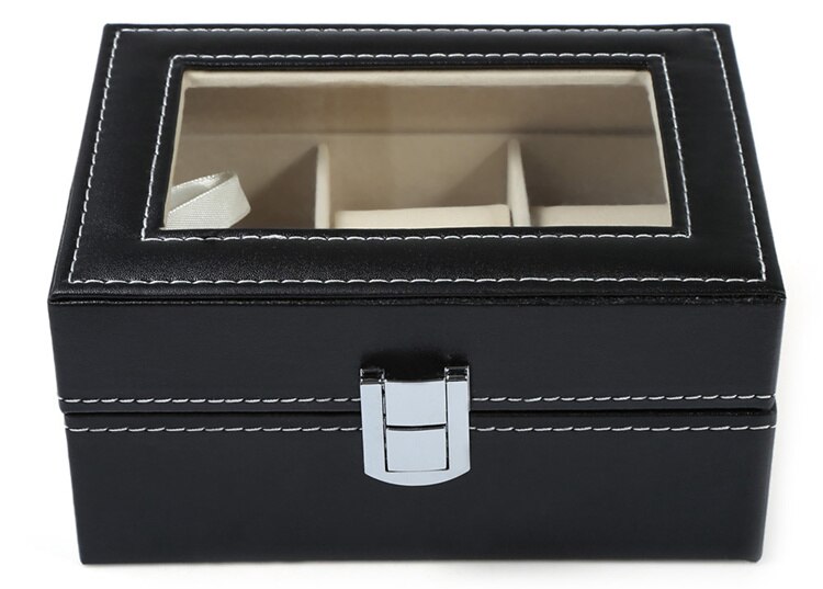 Organizador de reloj de cuero con 3 ranuras, caja de reloj negra con exhibición de joyería en escaparate, estuche protector de