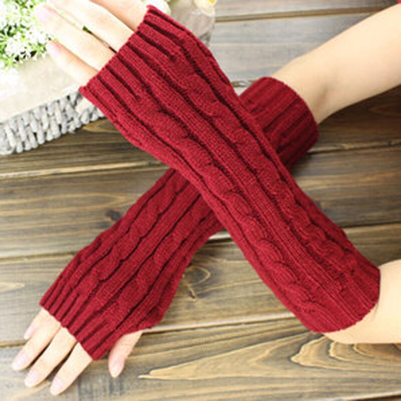 Kvinder uldhandsker vante varme fingerløse handsker håndarm varmere vinterarm hæklet strikket tyk faux handske gants rød: Rødvin