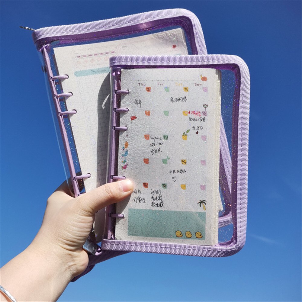 A5 A6 Losbladige Notebook Cover Rits Pvc Notebook Dagboek 6 Gat Bindmiddel Ring Clips Notebook Kantoor Planner Koreaanse briefpapier