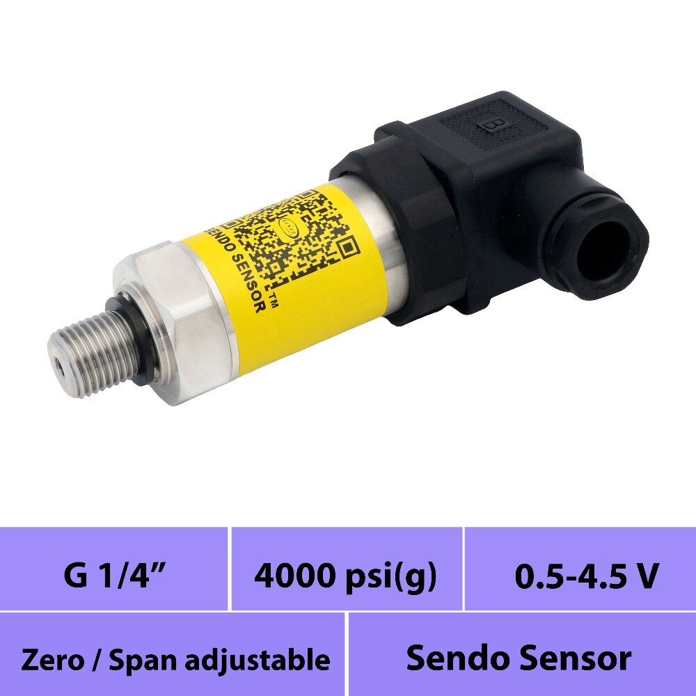 0.5-4.5V pressure transmitter, sealed gauge 4000 psi pressure, g 1/4 inch process connection, 3wire system, din 43650 connection