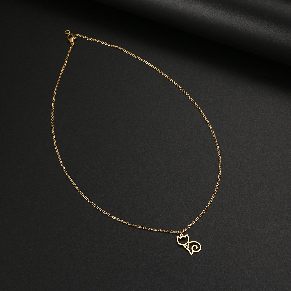Edelstahl Halsketten Linie Karikatur Katze Anhänger Kette Halsband Schmuck Halskette Für Frauen Schmuck Party Freund