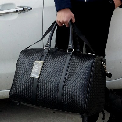 Rejsetaske stor kapacitet mænd håndbagage rejsetasker læder håndtaske multifunktionel skuldertaske bolsos weeke sa -8: Sort