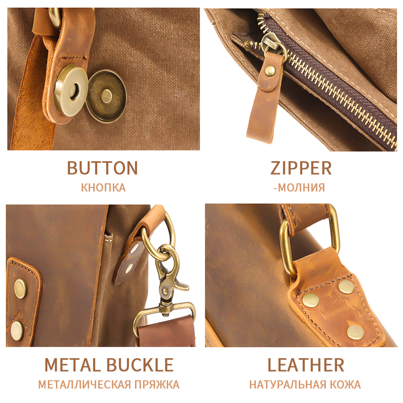 MARKROYAL Vintage Crazy Horse cuero lona bolsas de mensajero maletín para ordenador portátil bolso cruzado