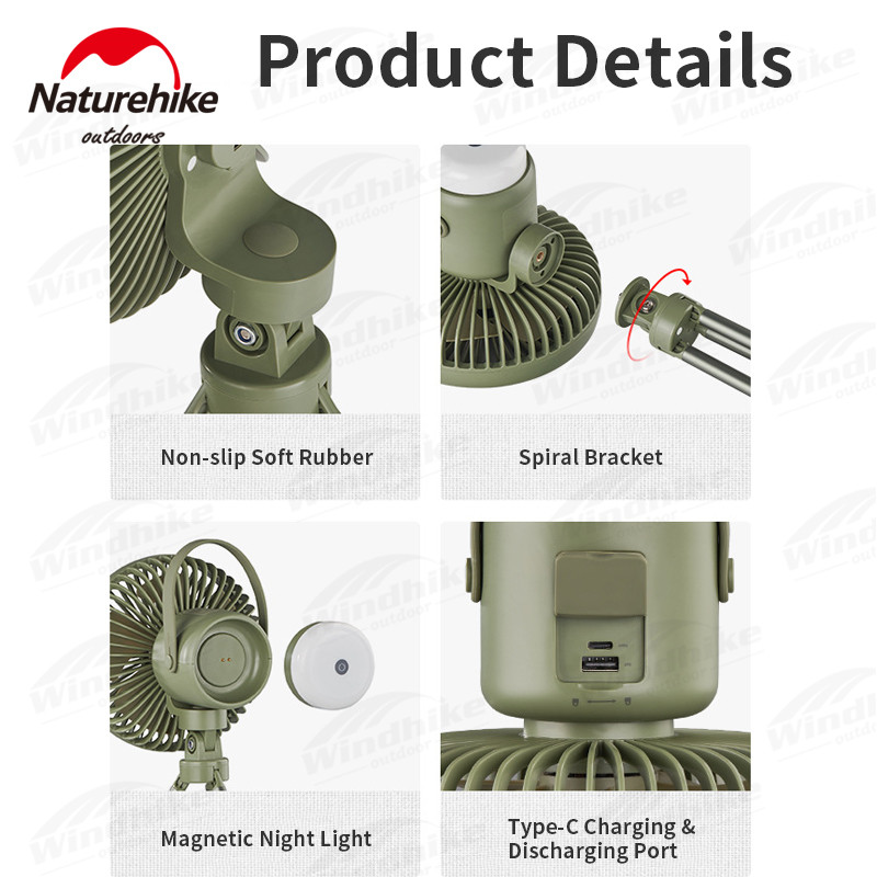 Naturehike campingventilator ultralet sommerlampetilbehør multifunktionel genopladelig stativ stående telt loftventilatorlampe