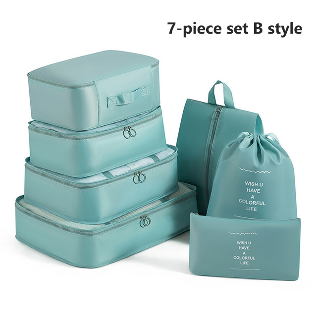 7Pcs Travel Organizer Storage Bags Wardrobe Cube Suitcase Packing Cubes Set Storages Luggage Clothes Shoe Pouch Folding: Brown