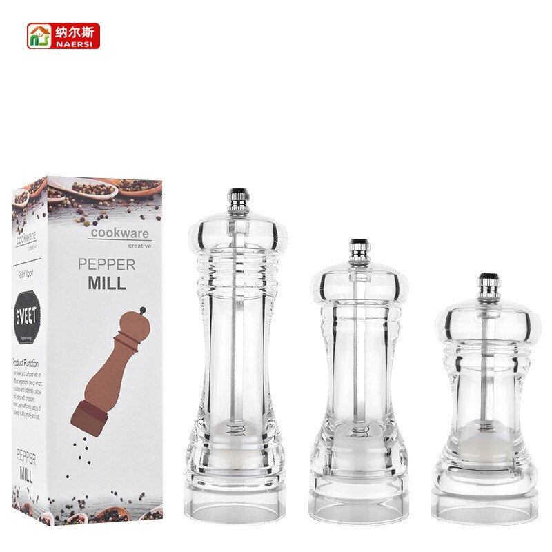 Acrylic Combo Pepper Mill and Salt Shaker with Adjustable Coarseness Ceramic Mechanism, Easy to Use