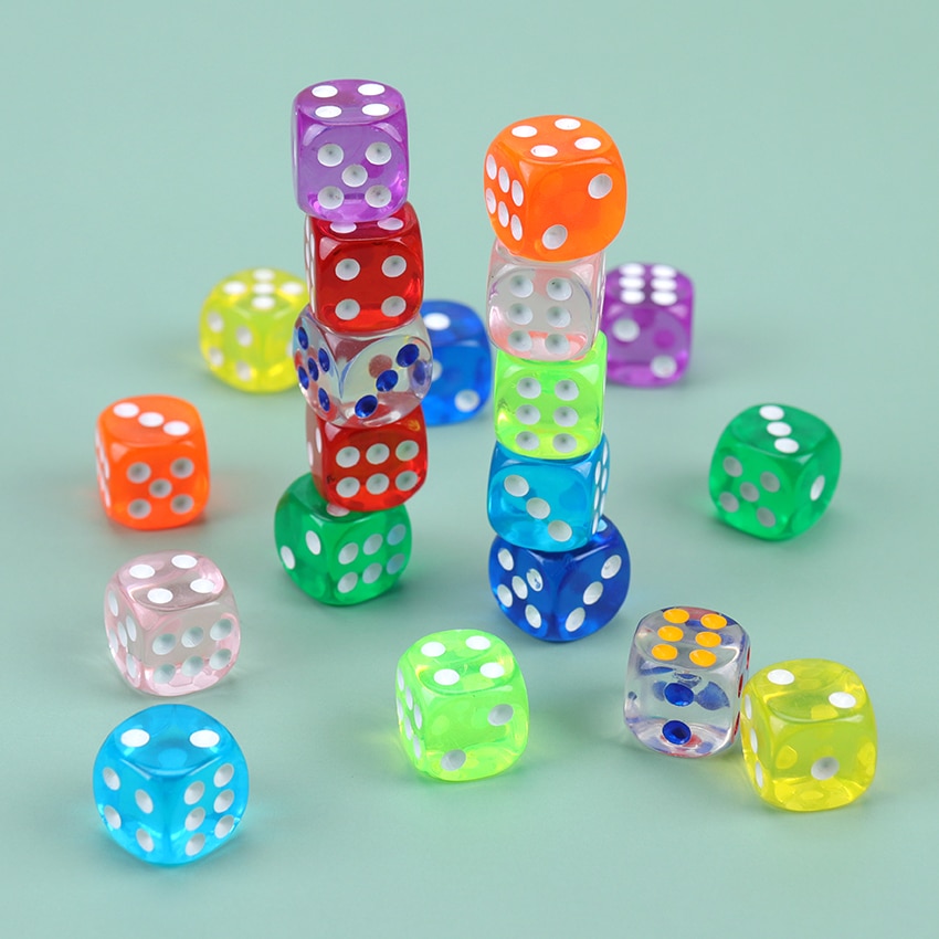 10PCS Colors Dice Acrylic 6 Sided Round Corner Digital Dice For KTV Bar Club Party Family Games