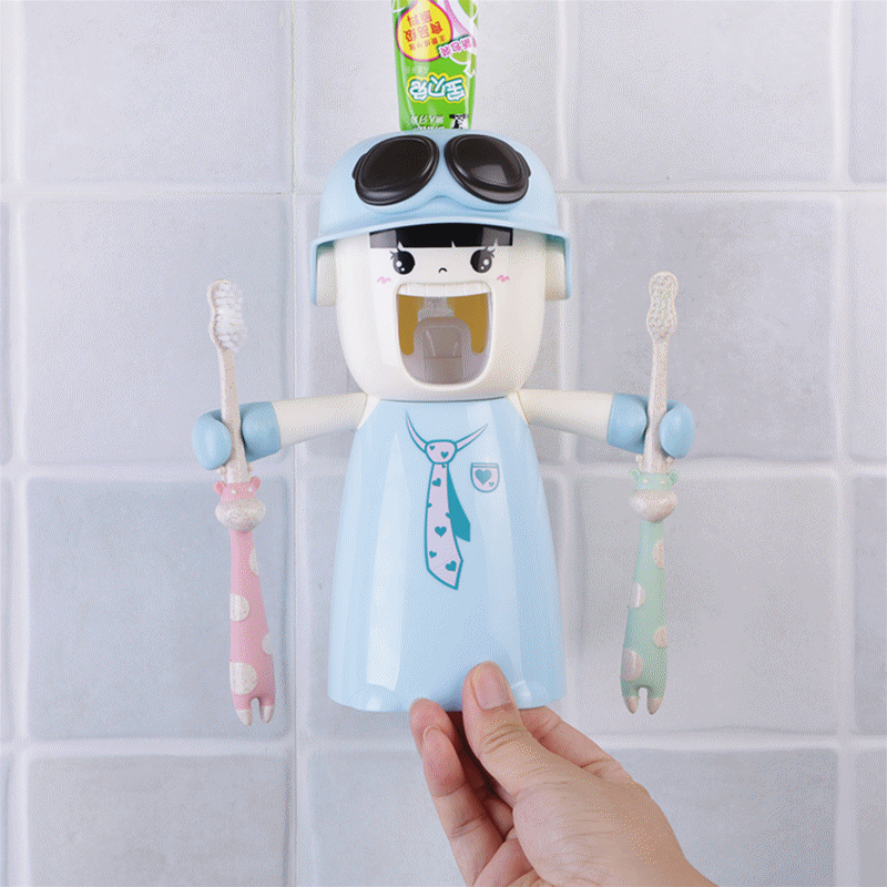 Cartoon muur automatische tandpasta dispenser kinderen tandenborstelhouder badkamer accessoires set tandpasta knijper