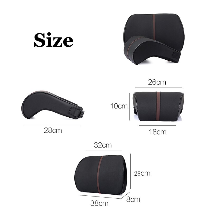 Car Seat Headrest Pillows Waist Back Support Cushions Set Memory Foam Black PU Leather Neck Rest Pad Auto Styling Accessories