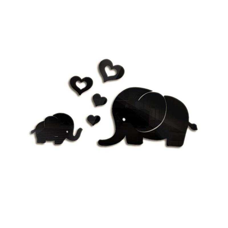 6 Pcs Mirror Wall Stickers Cute Mirror Decal Cartoon Elephant 3D Mirror Removable Wall Decal Sticker DIY Home Decoration: Black