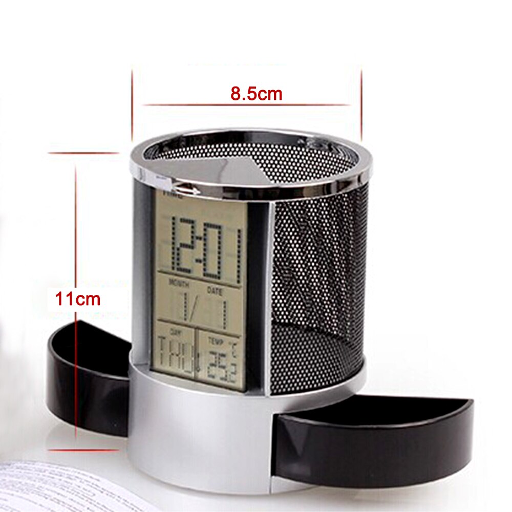numérique LCD bureau réveil maille porte-stylo avec 2 petit tiroir calendrier minuterie température calendrier Table horloge de bureau