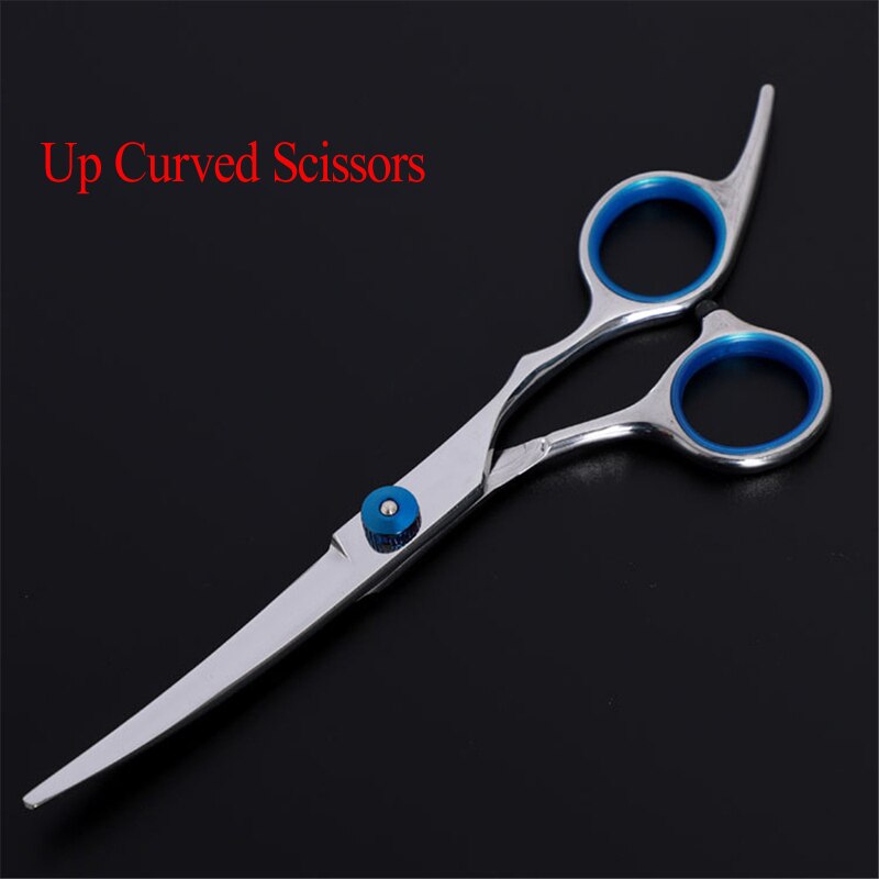 Pet Grooming Scissors Stainless Steel Dog Cat Hair Seam Chunker Scissors Up and Down Curved Scissors Sharp Haircut Pet Tool Set: Blue C