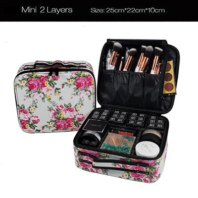 Women Brand Cosmetic Bag Travel Makeup Organizer Make Up Box Cosmetics Pouch Bags Beauty Case For Makeup Artist: Mini White peony