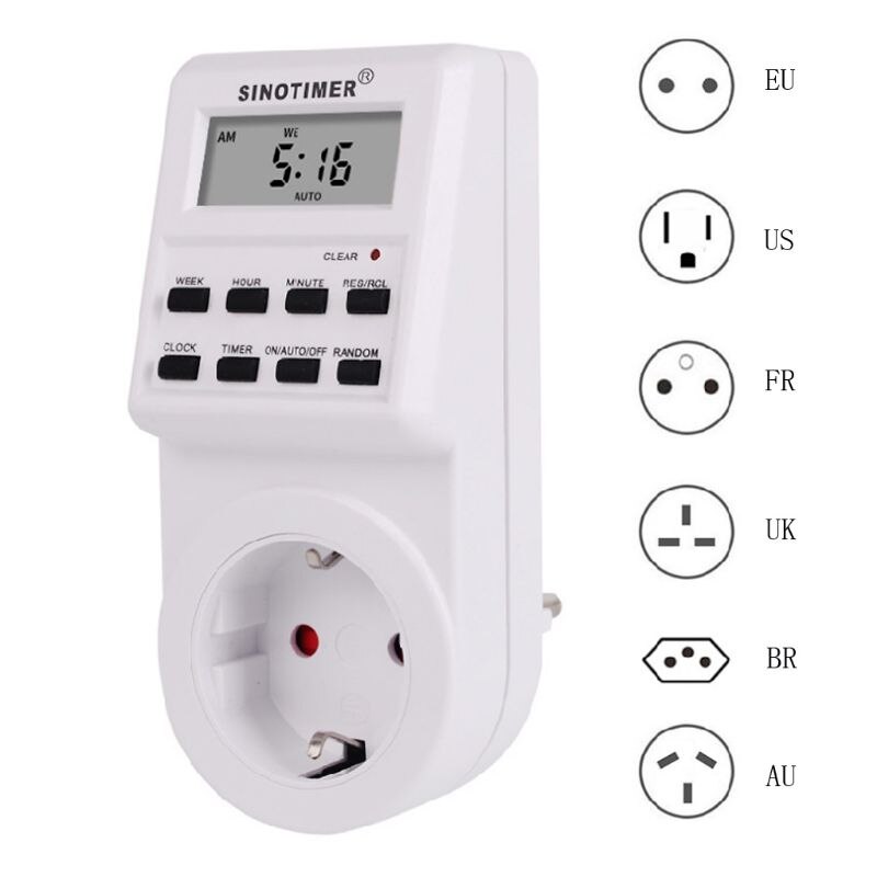 Digitale timer stopcontact 220/110v wekelijks programmeerbaar au/br/eu/fr/uk/us stekkerschakelaar