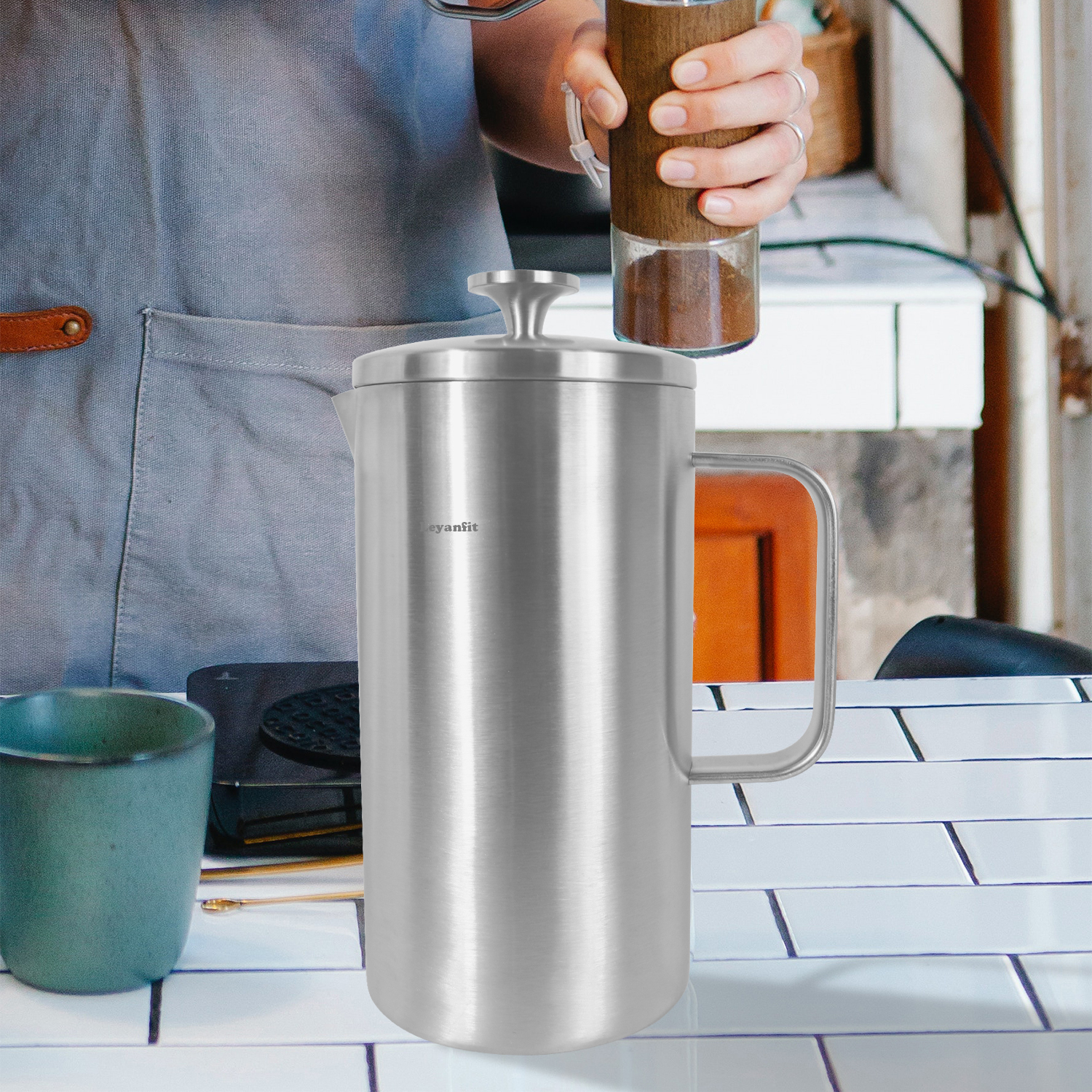 1.5L Franse Pers Koffiezetapparaat Rvs Koffie Percolator Pot Dubbele Muur Enorme Capaciteit Handleiding Koffiekan Koffie Container