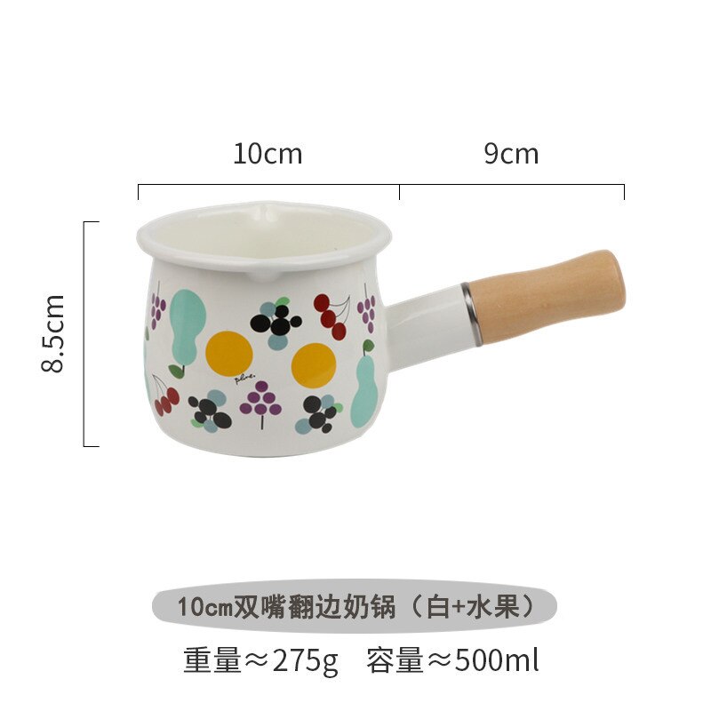 500ml Enamel Milk Pot With Wooden Handle Gas Stove Induction Cooke Baby Breakfast Milk Coffee Saucepan Cookware: B