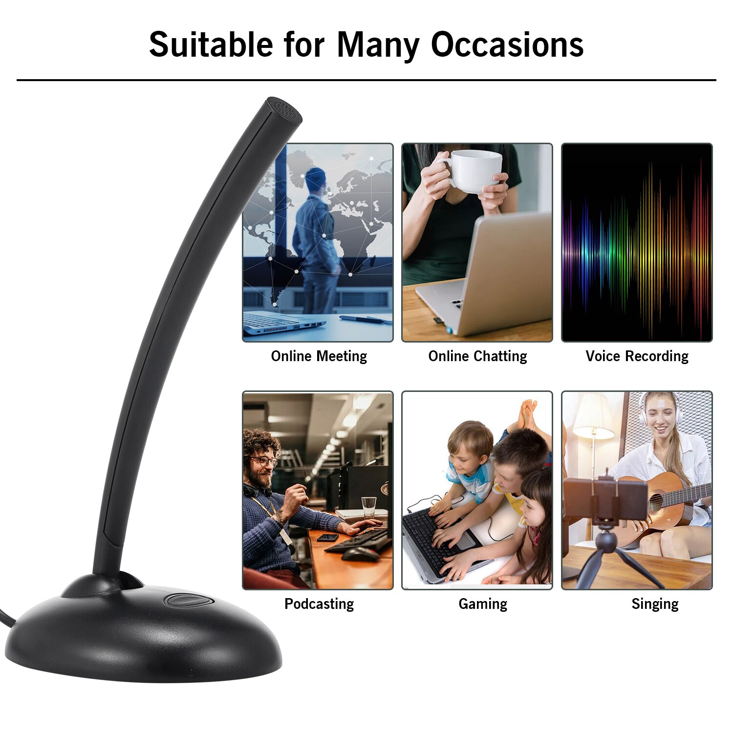 USB Microphone Computer Recording Mic with Mute Button & LED Indicator for Laptop PC Online Meeting Chatting Voice Recording Mic
