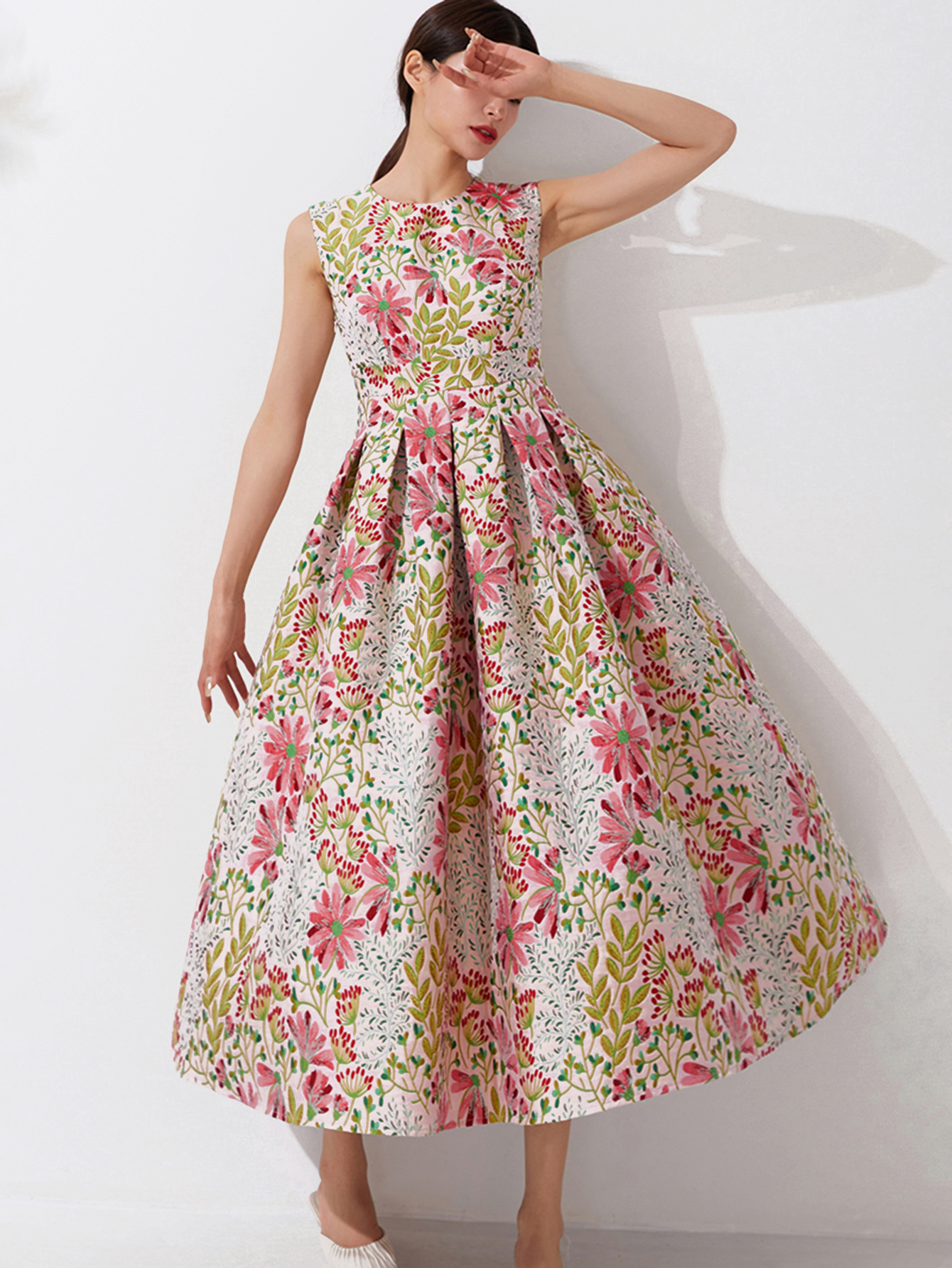 Devchata sommer jacquard kvinder lang maxi kjole luksus blomster festkåbe femme vintage vestido aftentøj