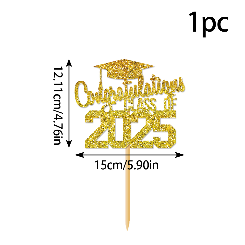 1 stks Gefeliciteerd Klasse van 2025 Afstuderen Cake Topper Glitter Gefeliciteerd Grad Cap Cake Picks voor Afstuderen Thema Party Decor