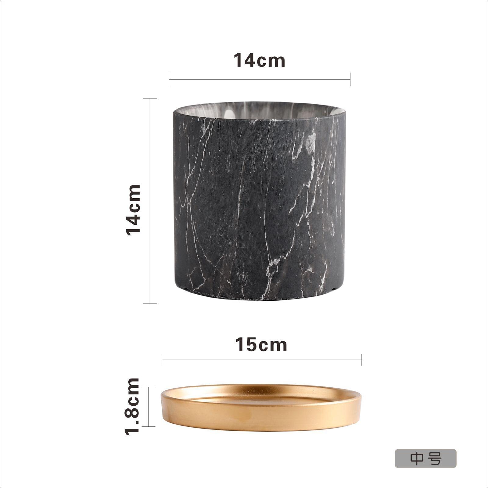 Black Marble Texture Flower Pots Planters Ceramic Vase Garden Pots Pen Holder Dest Top Decor: M