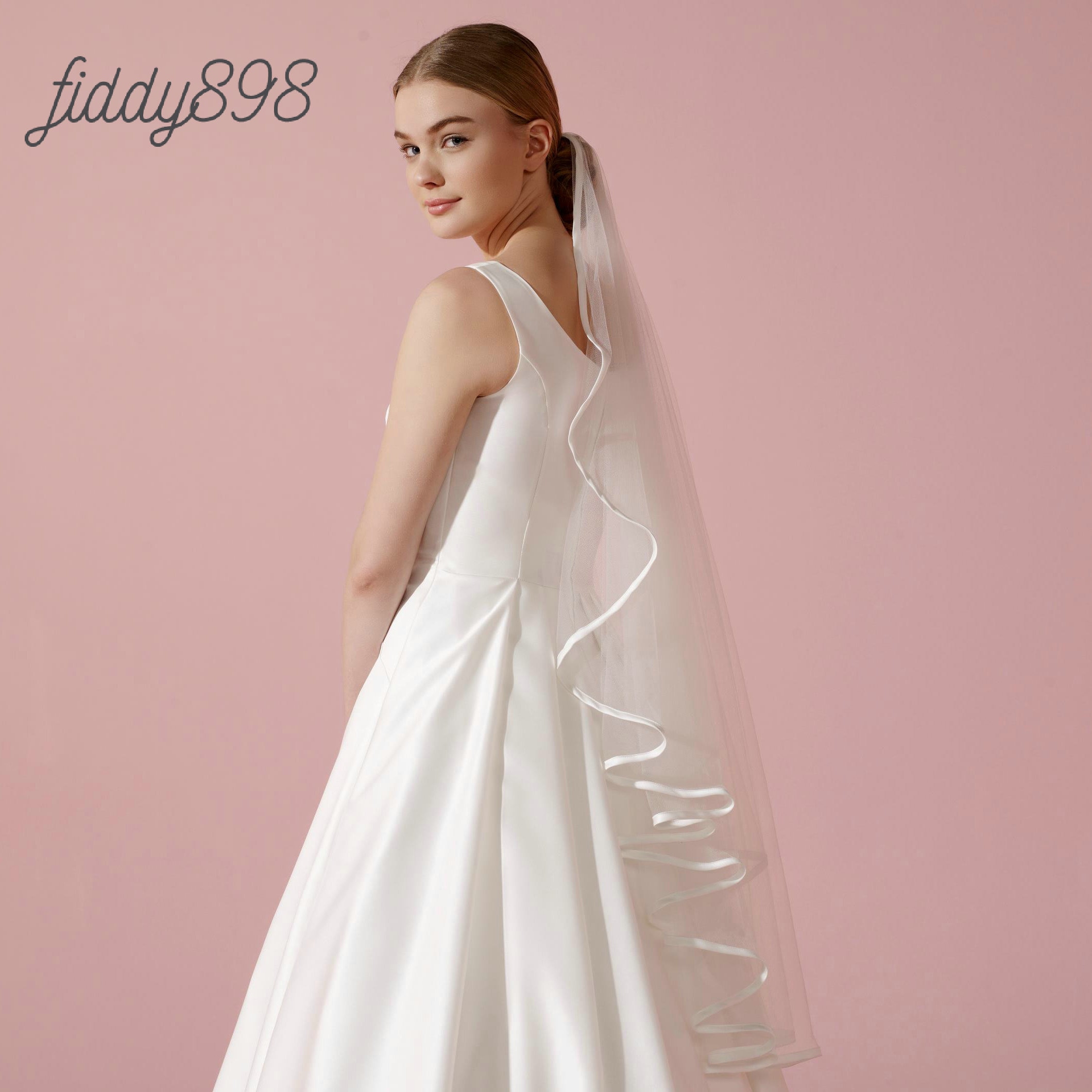 Elegante Bruid Bruiloft Sluier Lange Bridal Veils Met Kam 2 Meter 2 Layer Ribbon Edge Bruiloft Accessoires Voile Mariage welon: Style 3 without comb