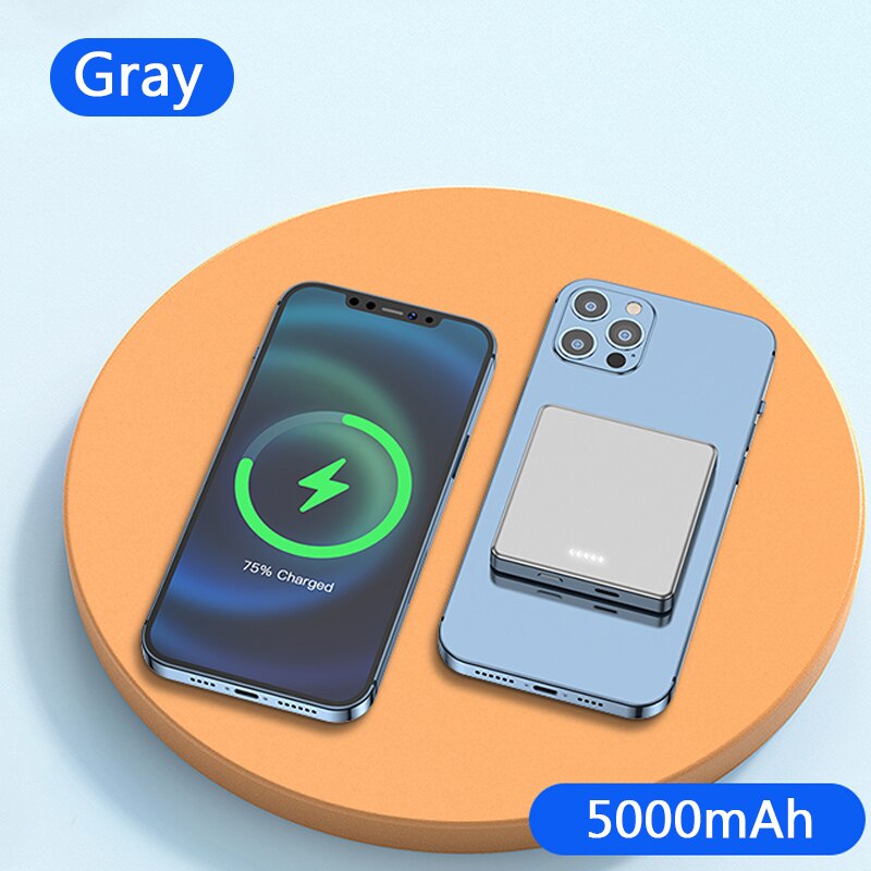 15W Magnetische Power Bank Snelle Oplader Voor Magsafe Draadloze Opladen Draagbare Mobiele Telefoon Batterij Voor Iphone12 12Pro Max 12mini: Grey