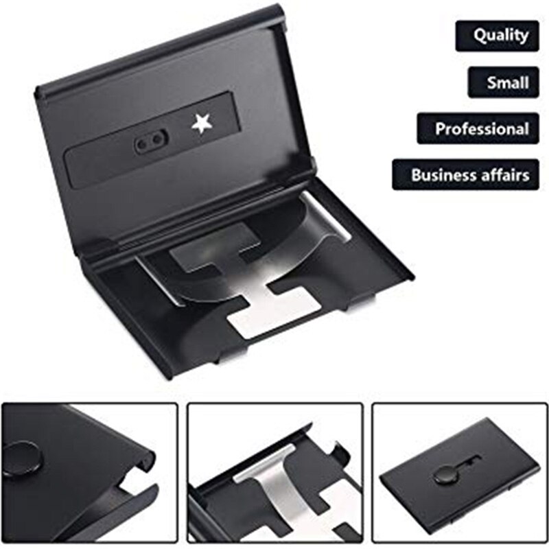 2 Pack Business Card Holder, Thumb Drive Card Case Slide-Out Stainless Steel Business Card Holder Card Case for Men and Women Ar