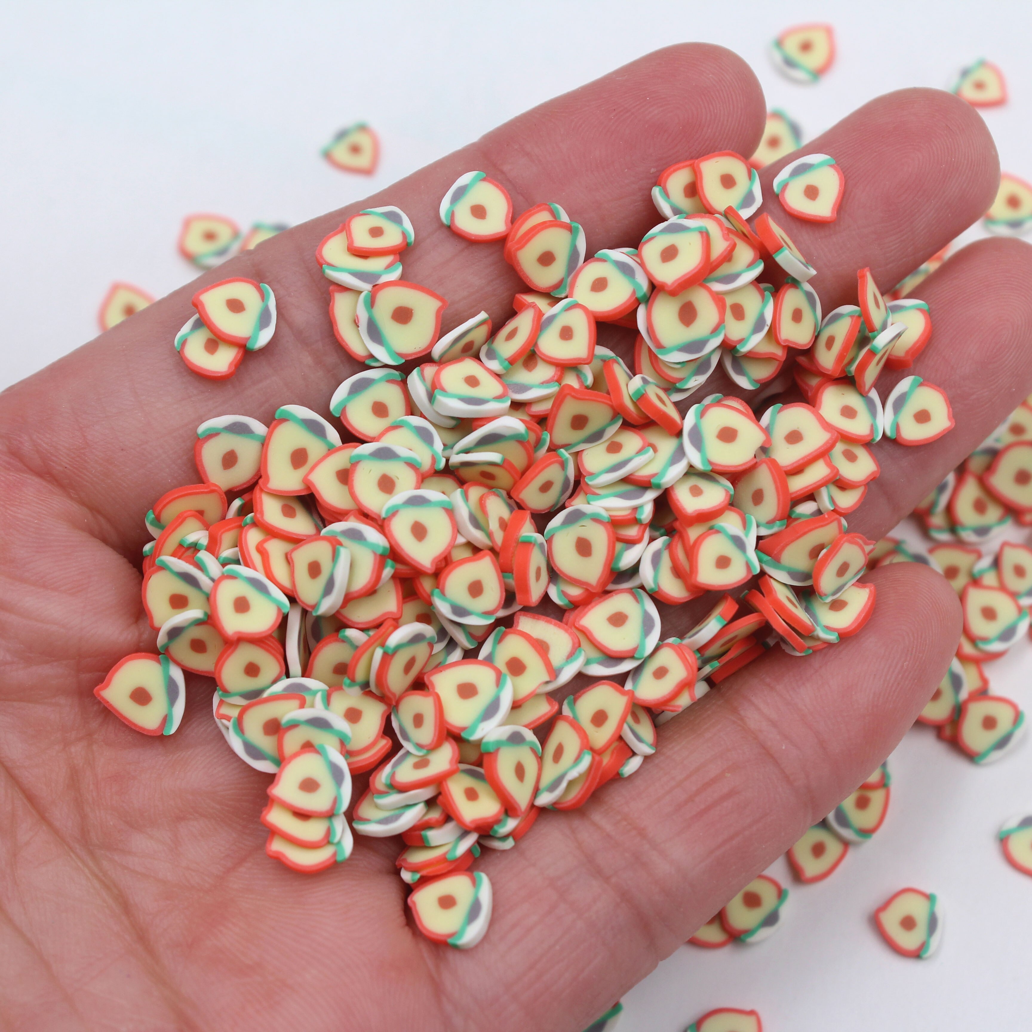 Tranches de pêche en argile polymère, 100 g/Lot, arrosages de Fruits pour la décoration artistique et Mobile, artisanat de bricolage, accessoires de remplissage