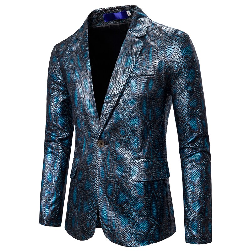 Tide – Blazer imprimé Python pour hommes, motif peau de serpent, estampage à , grande taille, pour boîte de nuit, chanteur, S-2XL: Blue / L