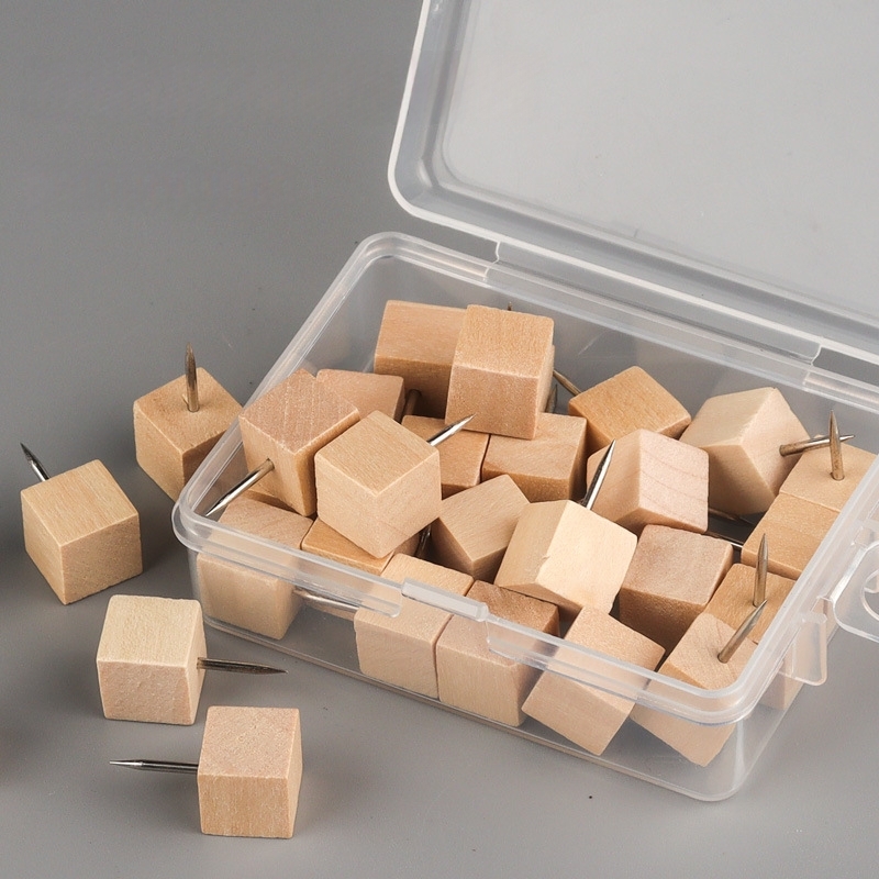 1Box Wood Push Pin Decoration Thumb Tacks Wooden Head Pin Wood Map Tacks Marking Pin For Cork Boards Bulletin DIY Craft Projects: Dark Grey