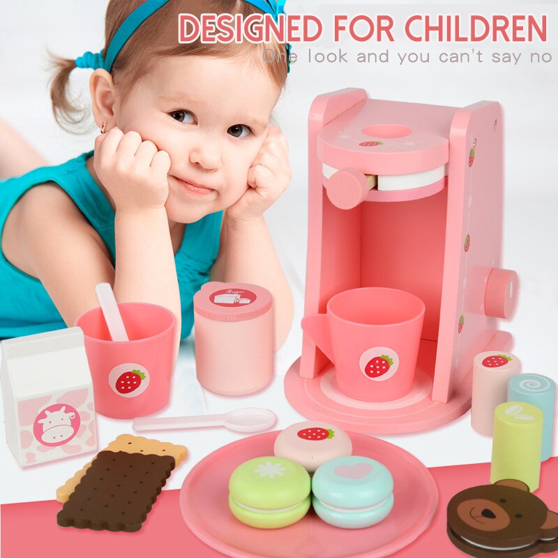 Kids Houten Speelgoed Voorschoolse Simulatie Speelhuis Keukengerei Set Koffie Machine Combinatie Afternoon Tea Snack Speelgoed