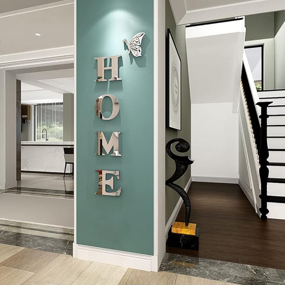 3D acrílico letras en inglés pegatina de pared para el hogar espejo 3D pegatina de pared acrílica calcomanías autoadhesivas decoración de en casa arte de pared Mural
