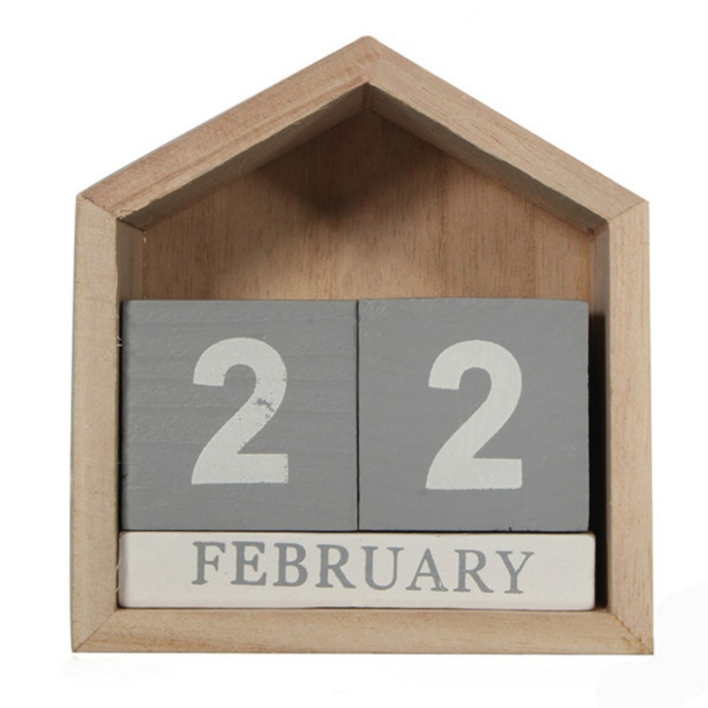 Vintage hus form evig kalender trä skrivbord trä block hem kontorsmateriel dekoration konsthantverk