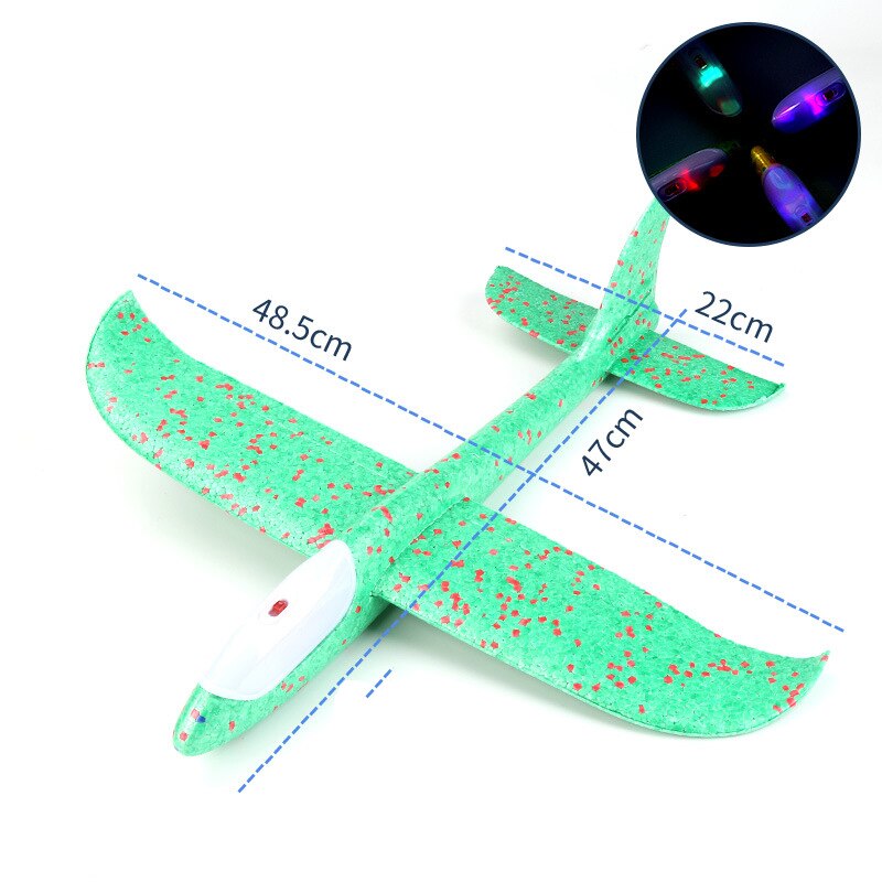 48 CM DIY Hand Throw Airplane EPP Foam Launch fly Glider Planes Model Aircraft Outdoor Fun Toys for Children Plane Toys Game: Head light- green