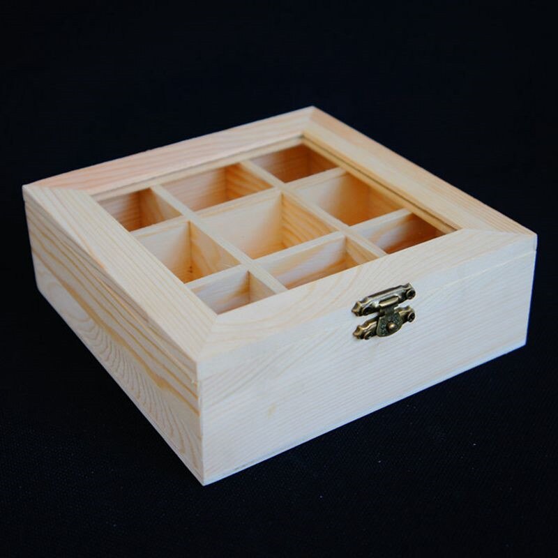 ! zakka multi-grid wooden box 6 grid 9 grid glass surface wooden box tea box storage box handmade soap box