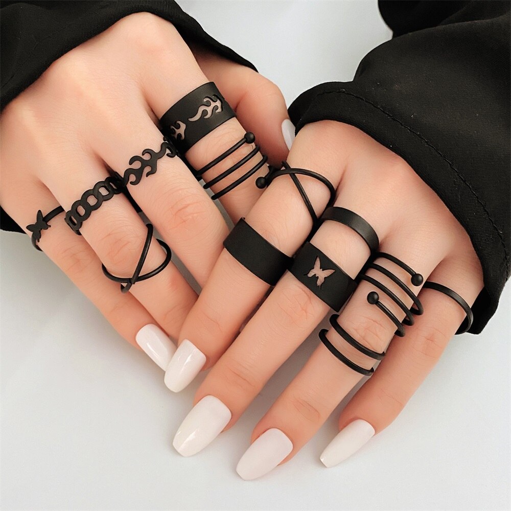 Ifmia Punk Vlam Vlinder Zwart Ringen Sieraden Vrouw Mode 2022 Geometrische Finger Ringen Voor Vrouwen Meisjes Bijoux Femme: IF31913886