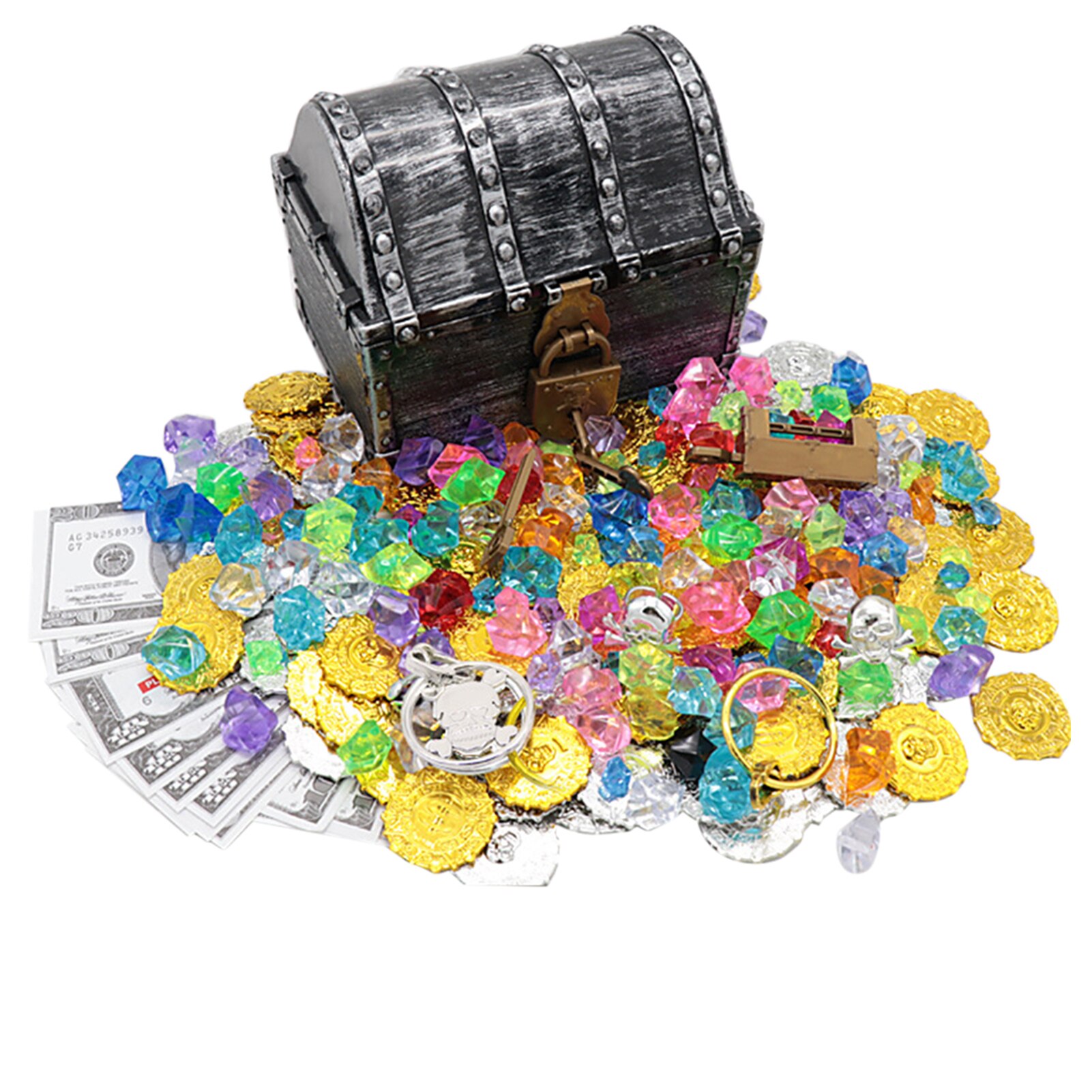 Props Party Favors Trinket Kids Toy Storage Box Pirate Treasure Chest With Lock Jewelry Home Decoration Rings Earrings Playset