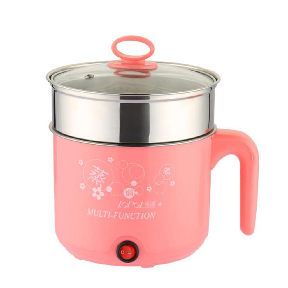 1.6L Electric Heating Pot Mini Multi-Function Electric Cooker Stainless Steel Noodle Pot Kitchen Appliances With Conversion Plug: pink with Steamer