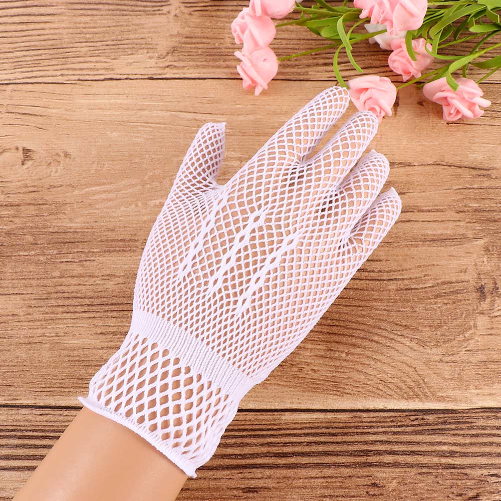 1 par ensfarvet silke korte handsker kvinder sommer blonder mesh gaze ultra tynd åndbar gennemsigtig fuld finger handsker: E