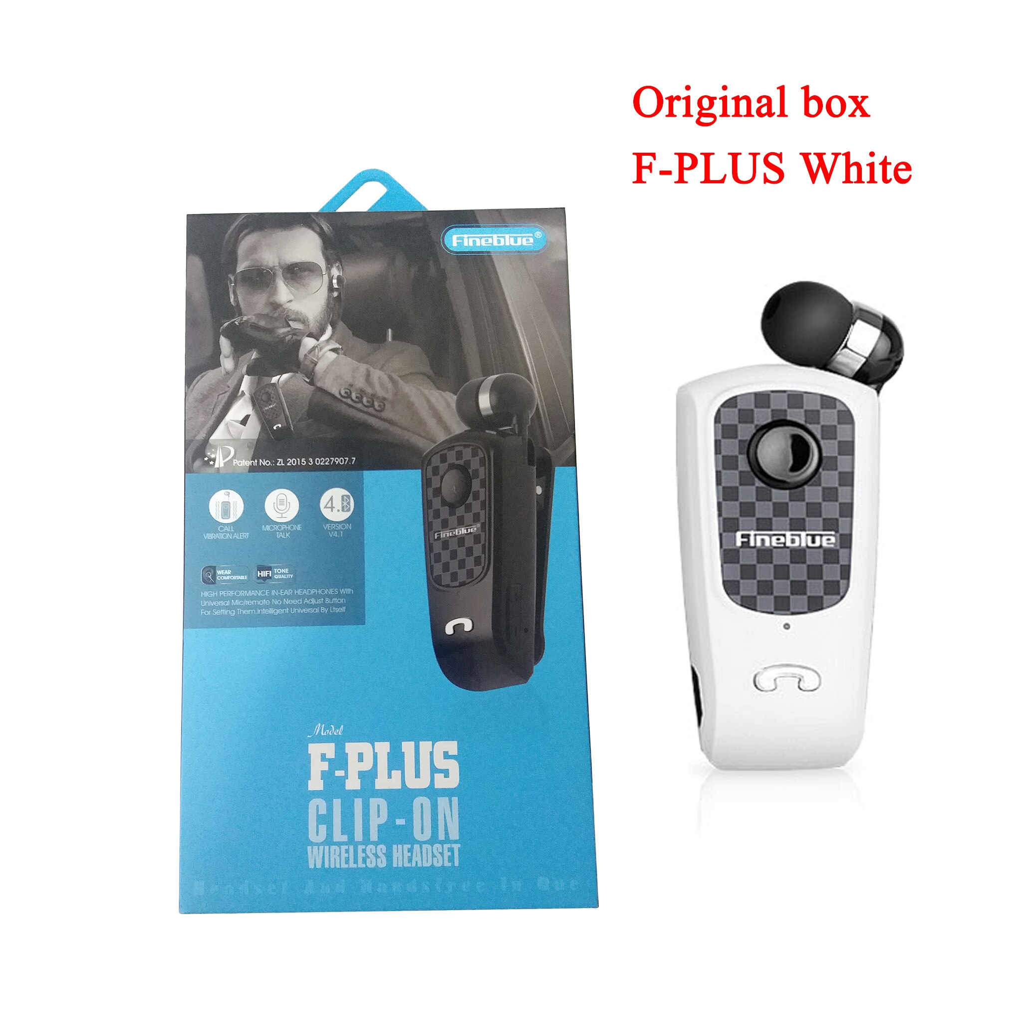 Fineblue Bluetooth F PLUS Mini Wireless Clip-on Bluetooth V5.0 Headset Headphone Hands-free Calls Time 10 hours Came Earphone: White Retail box