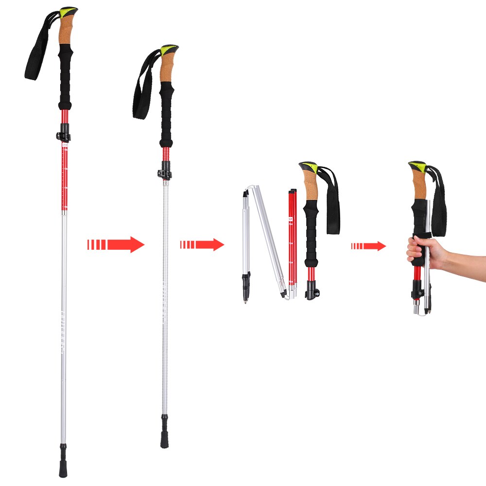 Portable Collapsible Walking Stick Carbon Fiber Trekking Pole Quick Lock Compact Folding Tourism Trail Running Lightweight Canes