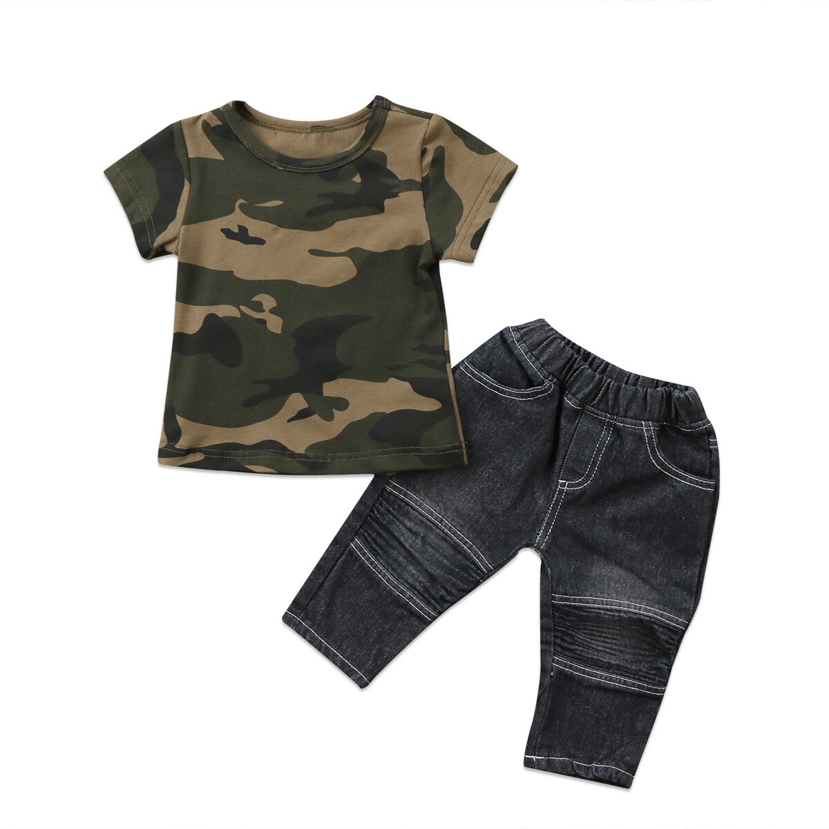 Citgeett Pasgeboren Baby Jongens Korte Mouwen Camo T-shirt Tops Lange Denim Zwarte Broek Katoen Outfits Kleding Camouflage Toevallige Set