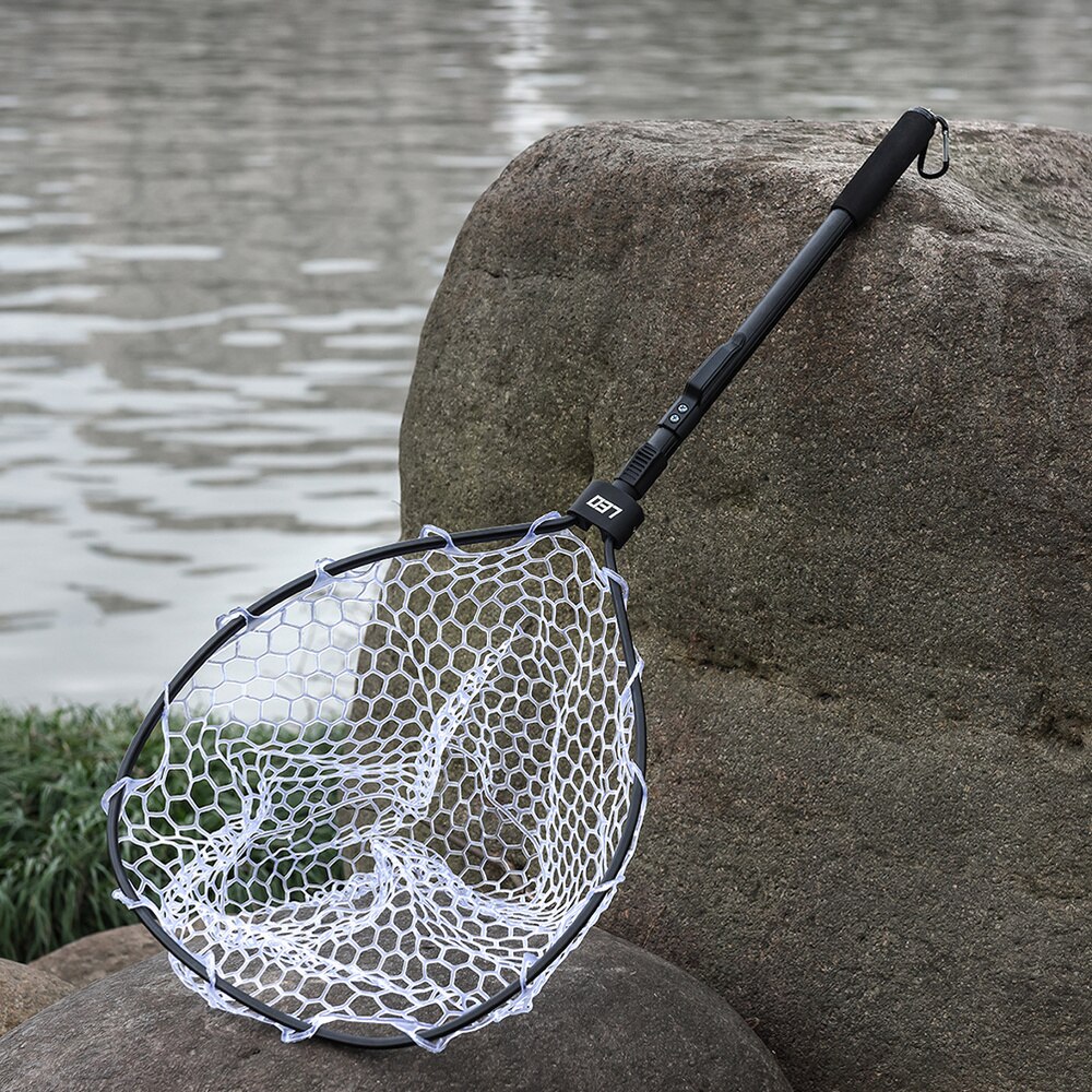 1pc Landing Net Extendable Aluminum Alloy Black Fishing Tool for Fisherman