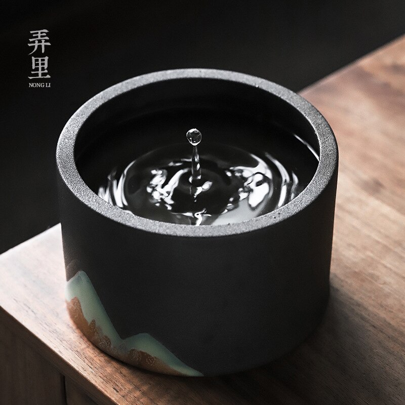 Tea Wash Large Japanese Zen Household Black Porcelain Tea Cup Washing Utensils Tea Tray Jianshui Tea Wash Tea Basin