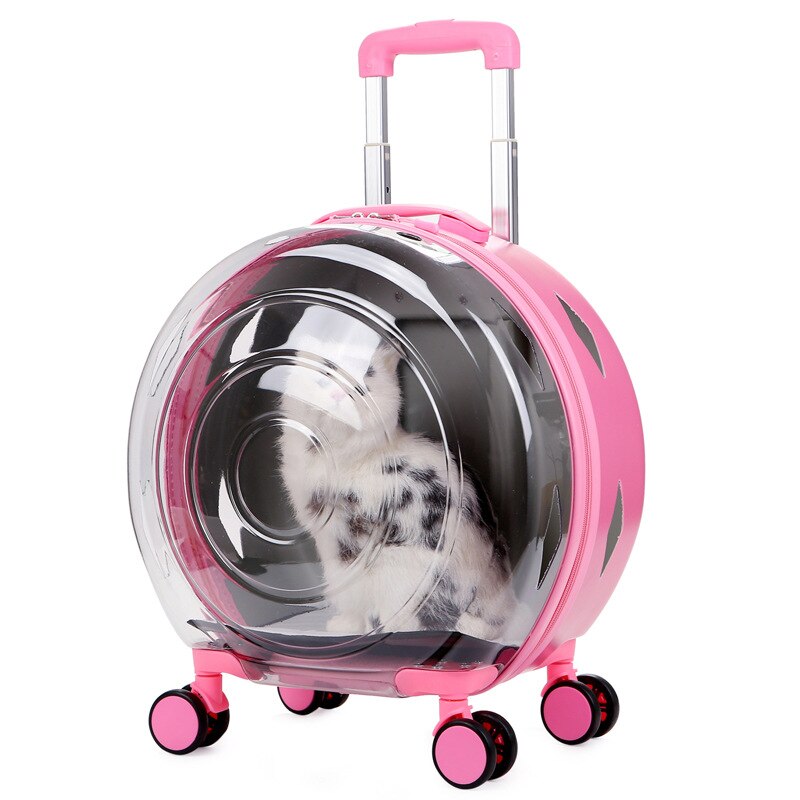 Carrito portátil de gran capacidad para gato, caja de burbujas para cachorro, Chihuahua, jaula para perros y gatos pequeños, bolsa de transporte, Maleta: Rosa