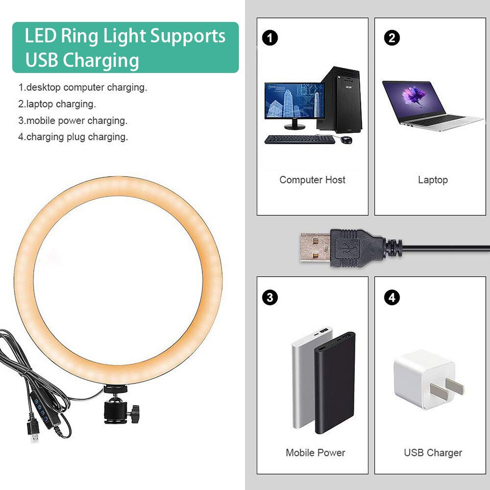 Anello di Luce 10 Pollici Bastone Selfie Treppiede Video Lampada Anello di Illuminazione Fotografica Per Youtube Trucco Live Studio Supporto Del Telefono