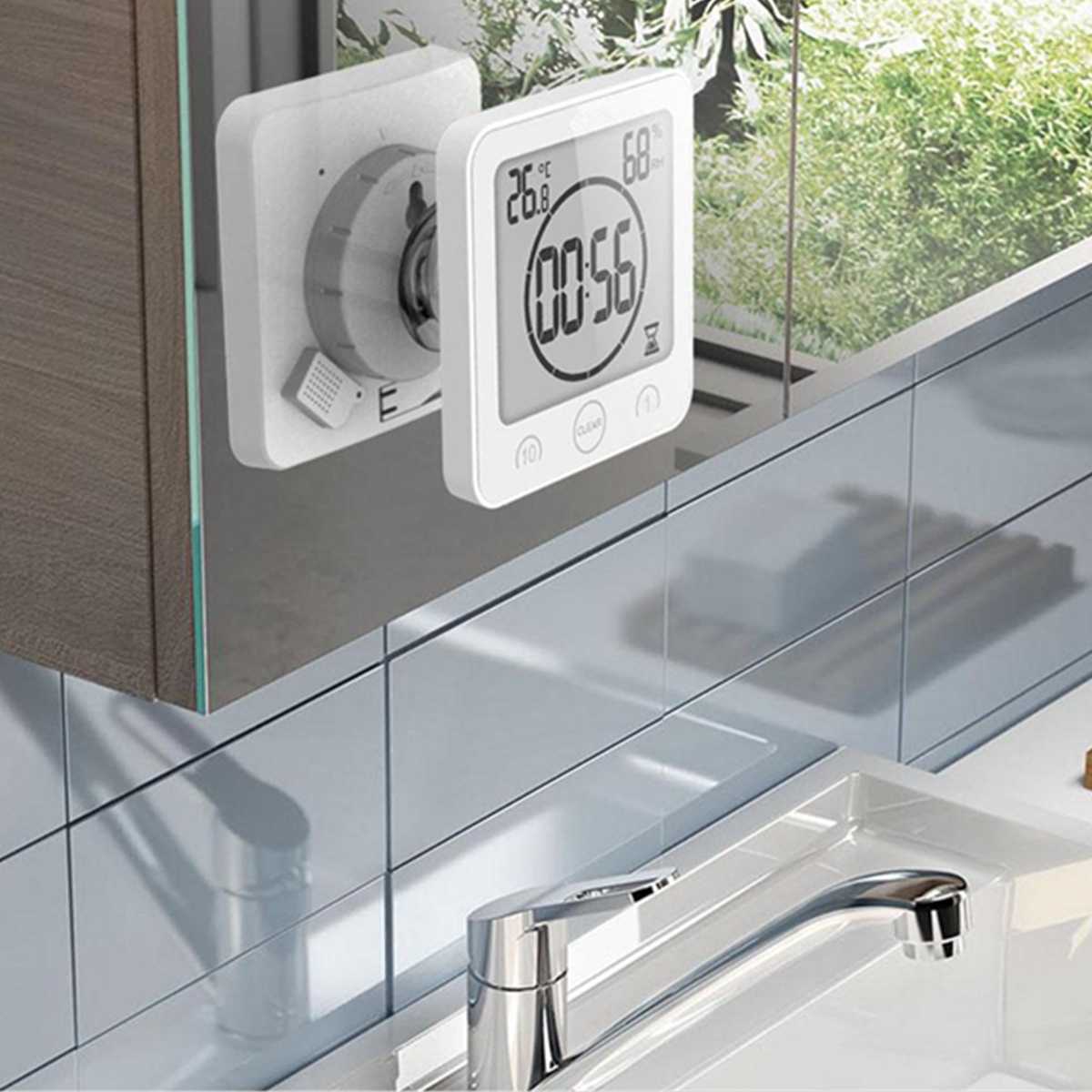 Waterdichte lcd digitale wandklok douche zuignap wandstandaard alarm timer temperatuur vochtigheid bad weerstation voor thuis