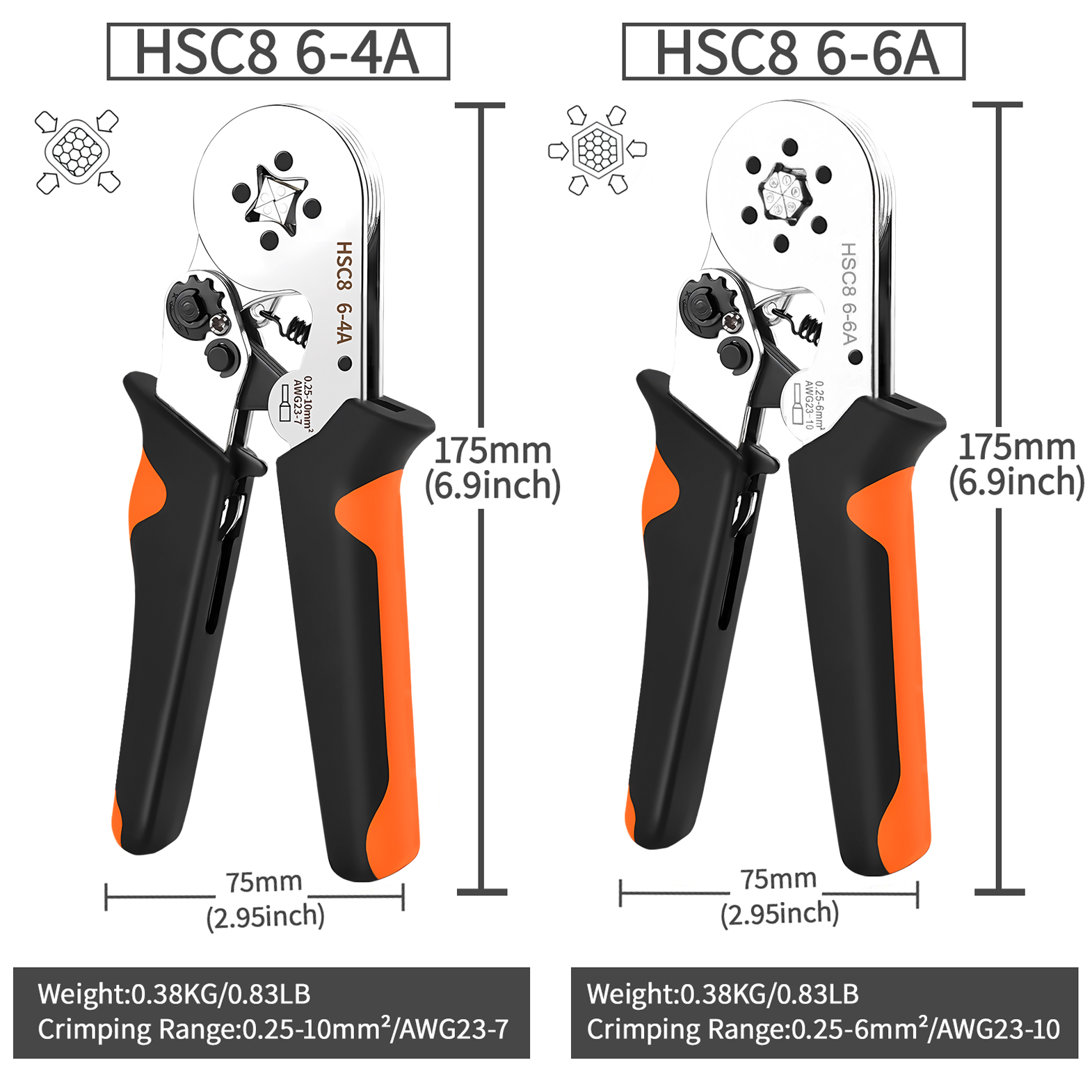 Ferrule Sleeves Terminal Crimping Tools Mini Electrical Pliers HSC8 6-4/6-6(0.25-10mm²/0.25-6mm²) Wire Connection Repair Clamp